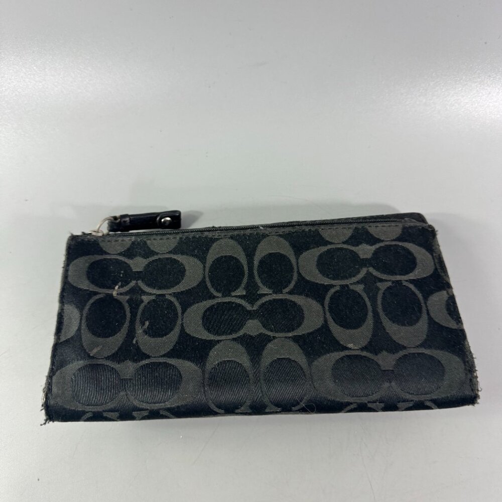 Coach Signature Black Canvas Snakeskin Printed Turn-Lock Long Wallet - Picture 4 of 13